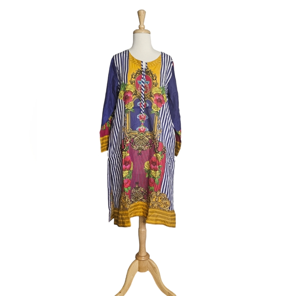 Khaadi Striped Floral Tunic Dress Size 12